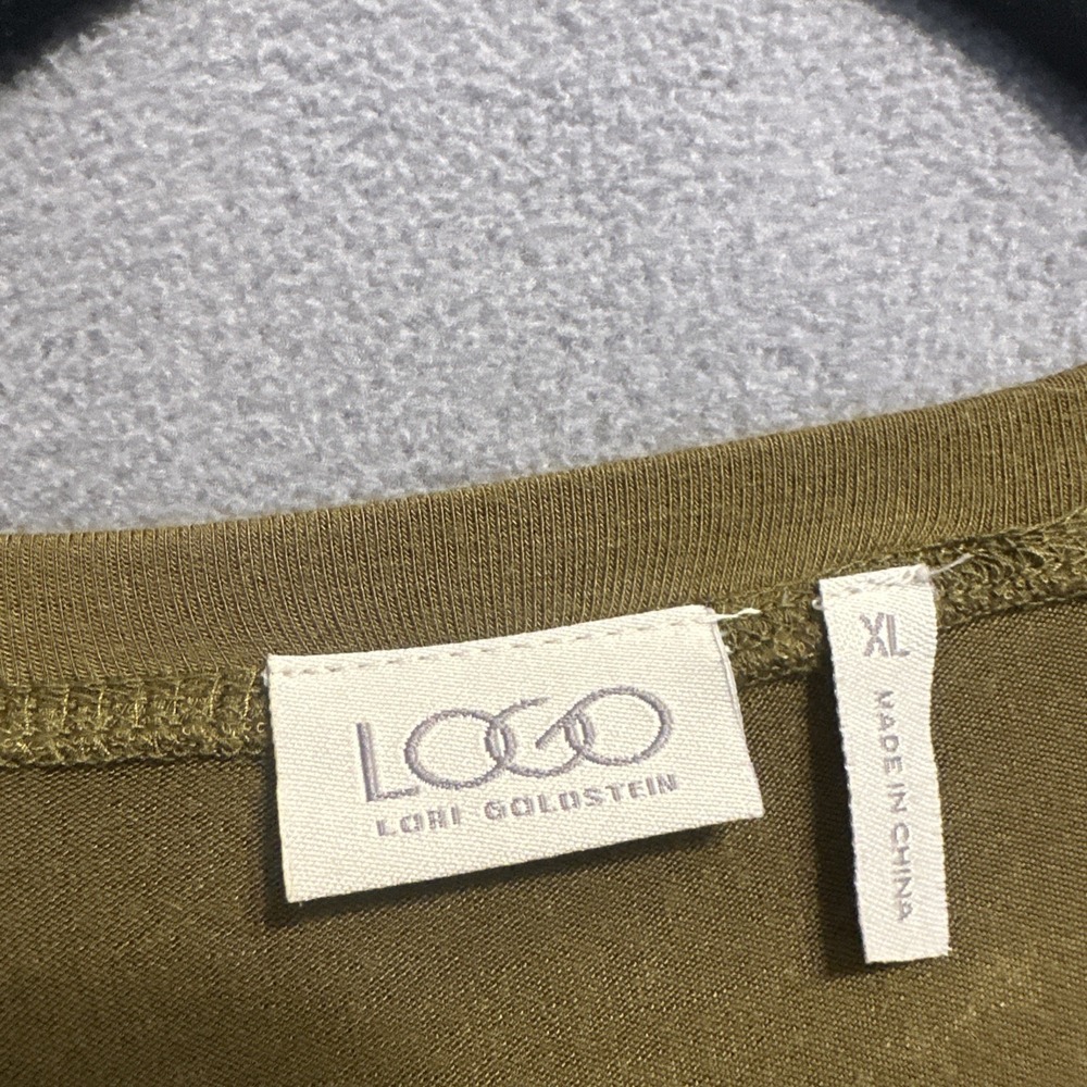 LOGO Lori Goldstein Tunic Top Size XL Olive Green Asymmetric Hem Lagenlook - Picture 2 of 6